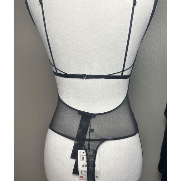 Zara Womens Black Sheer Lace Bodysuit With Adjustable Straps Size Small NWT - Picture 14 of 16